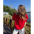 Casual Loose Fit Solid Color Crewneck Cotton  Sweatshirt