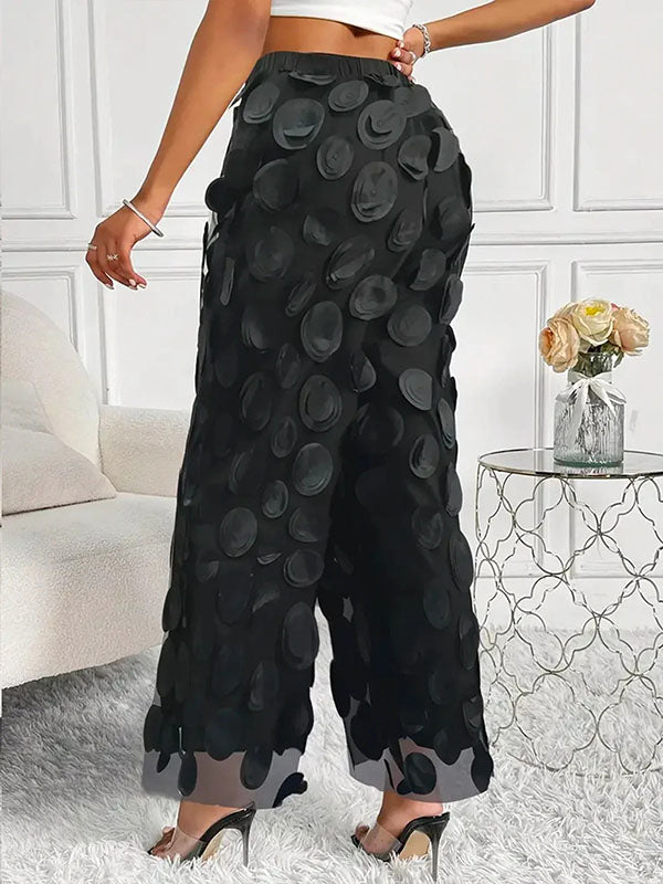 High Waisted Loose Mesh Polka-Dot Solid Color Pants Trousers