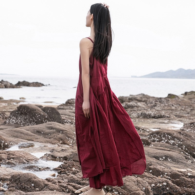 Bohemian Chic Asymmetrical Solid Color Sling Dress