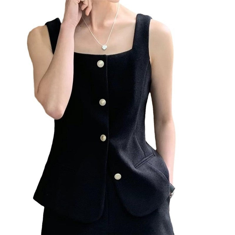 Solid Color V-Neck Vest and Shorts Set