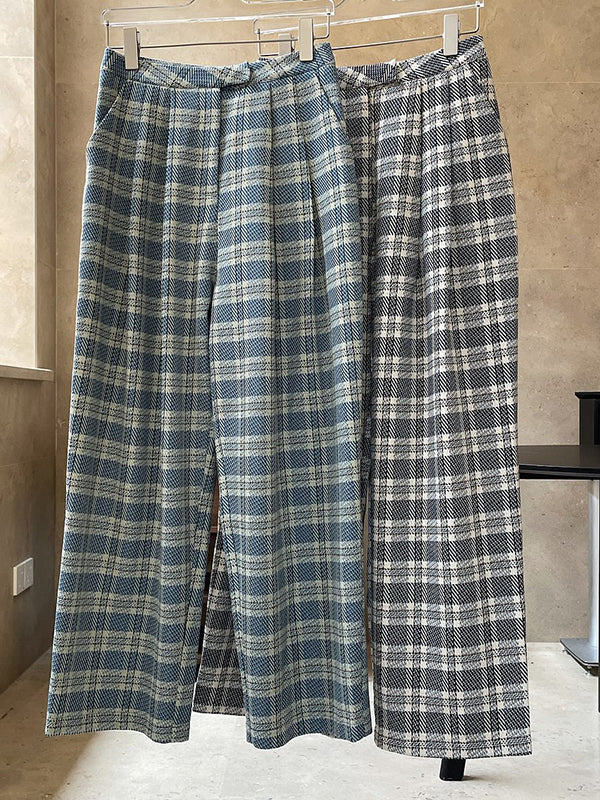 Vintage Wide Leg High-Waisted Pleated Plaid Pants