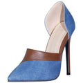 Women's Denim Patchwork Stiletto Pumps – Pointed Toe High Heel Shoes