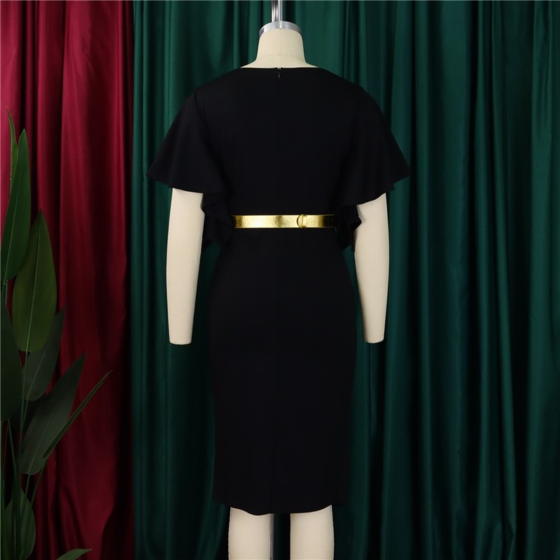 Sleek Bodycon Dress with Lotus Leaf Hem in Solid Color
