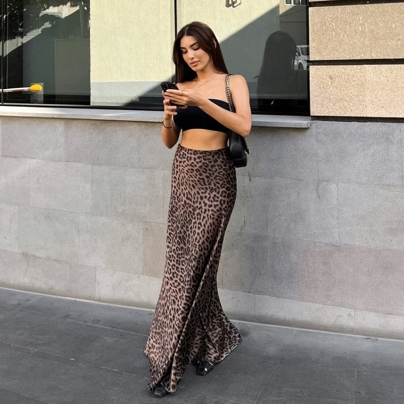 Leopard Print Bodycon Mermaid Maxi Skirt