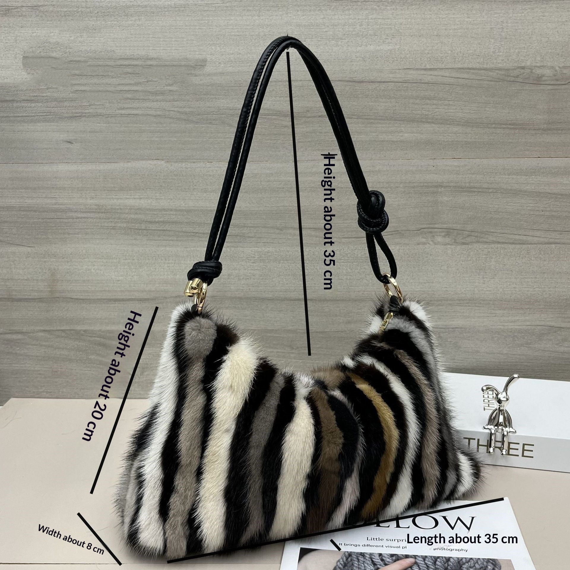 Handheld Plush Baguette Bag – Mink Fur & Synthetic Leather Mini Handbag
