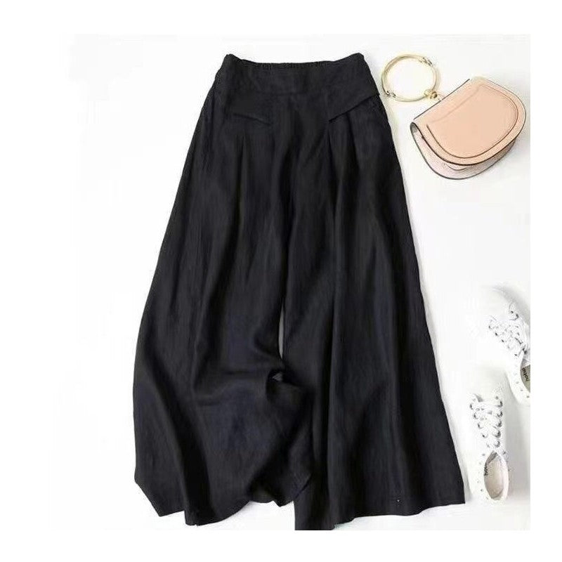 High-Waisted Linen and Cotton Blend Culottes