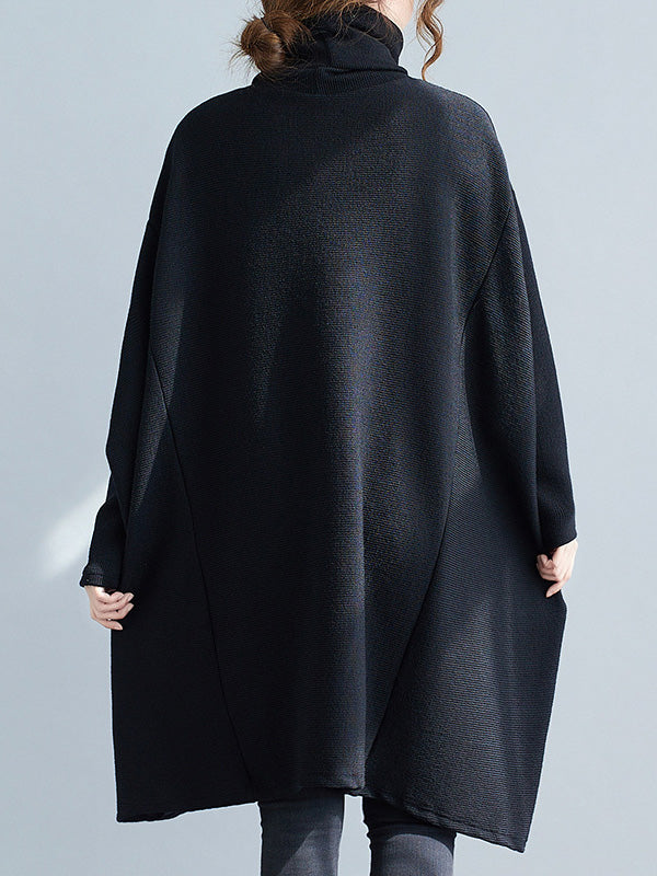 Casual Loose Solid Color Heaps Collar Long Sleeves Sweater Top
