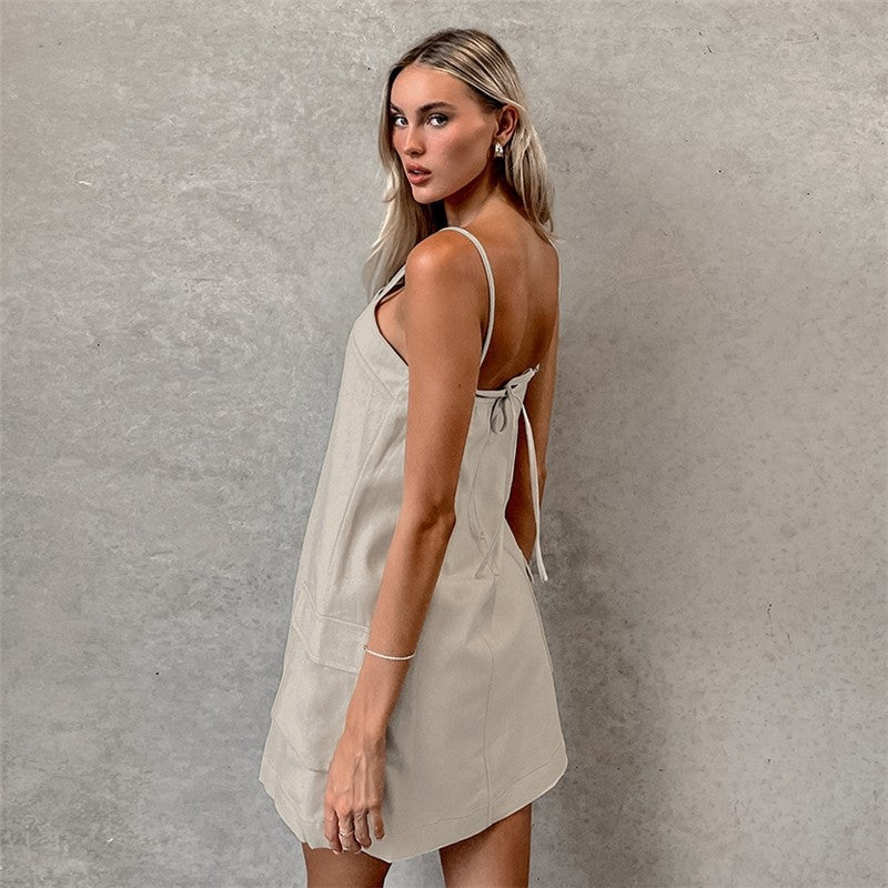 Relaxed-Fit Solid Color Halter Neck Nightdress