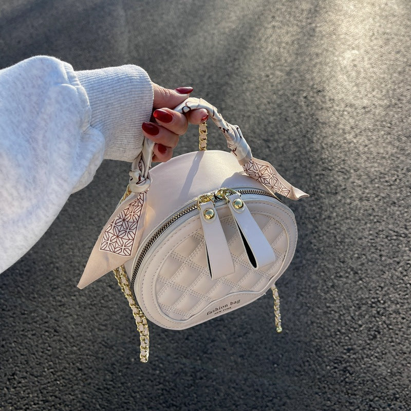Small Round Embroidered Crossbody Bag for Women – Diamond Pattern PU Leather