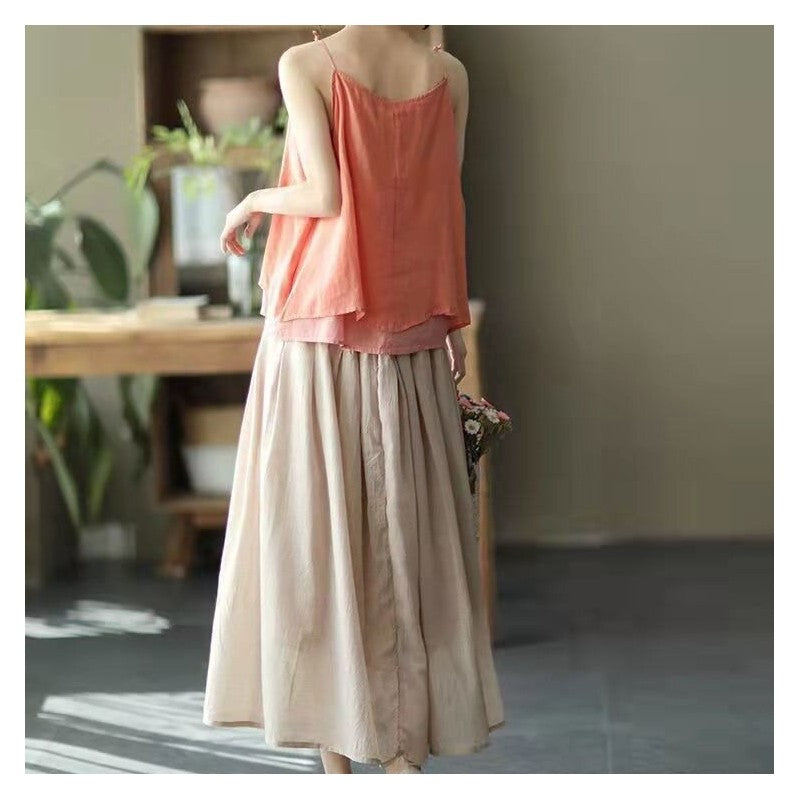 Breathable Double-Layer Elastic Waist Skirt