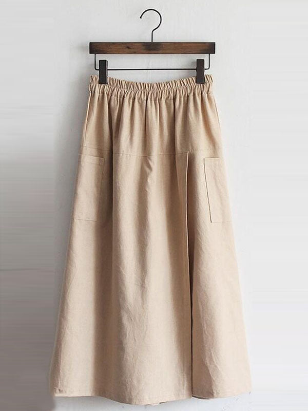 Loose Wide Leg Asymmetric Elasticity Pockets Solid Color Split-Front Split-Joint Pants Trousers