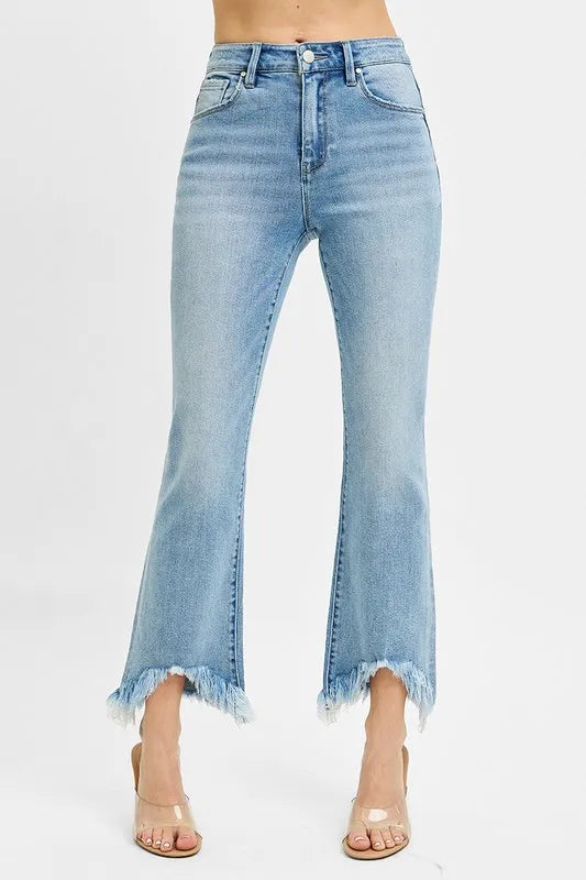 Full Size High Rise Crop Bootcut Fray Hem Jeans Plus Size