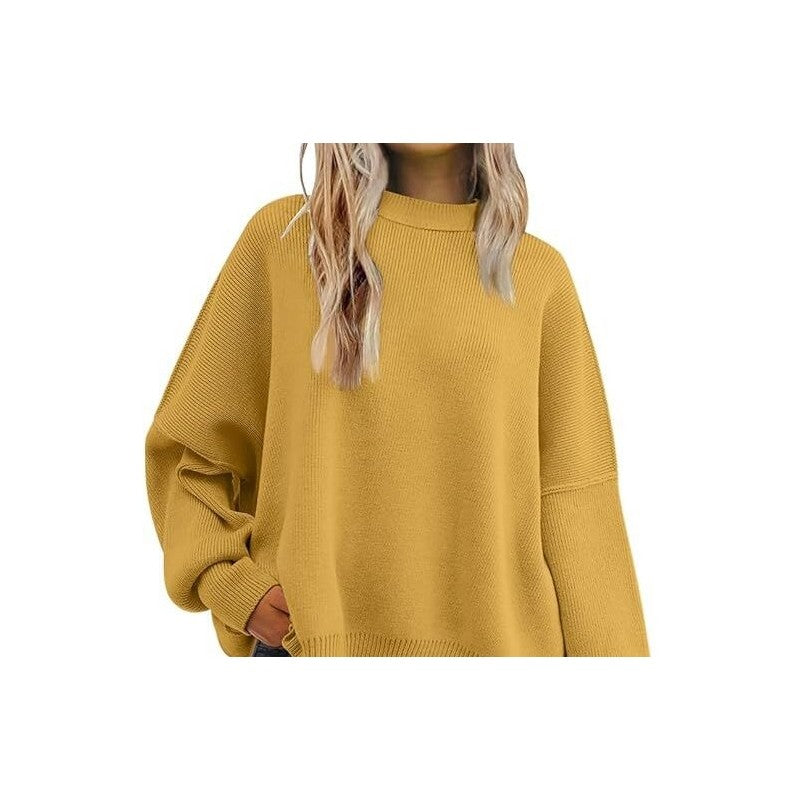 Sure! Here is an optimized title for your clothing product:

"Cozy Batwing Sleeve Knit Sweater with Side Sl