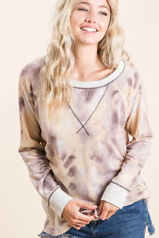 Tie Dye Terry Pull Over With Contrast Stitching