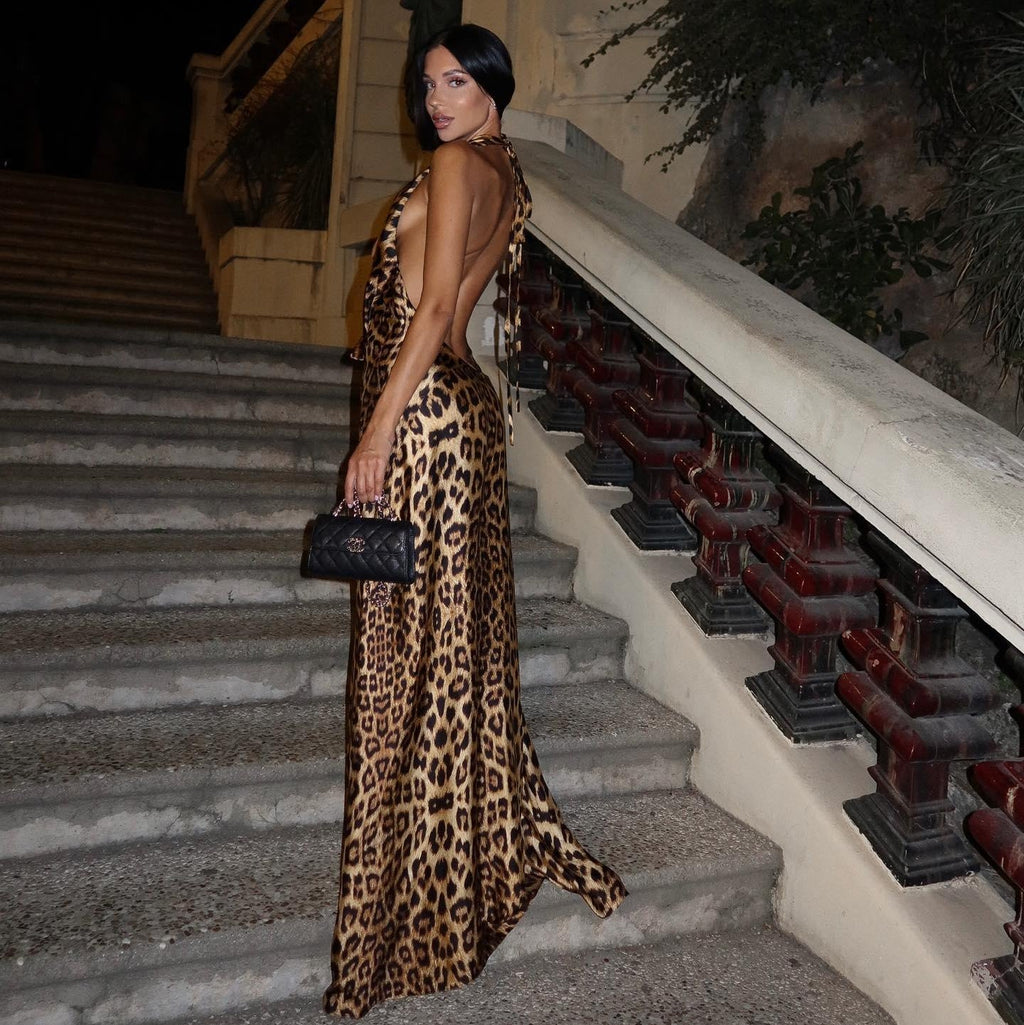 Fearless Leopard Print Backless Maxi Dress