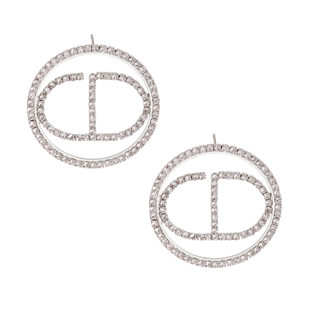 Round Silver Metal CD Stud Earrings Stylish Fashion Jewelry