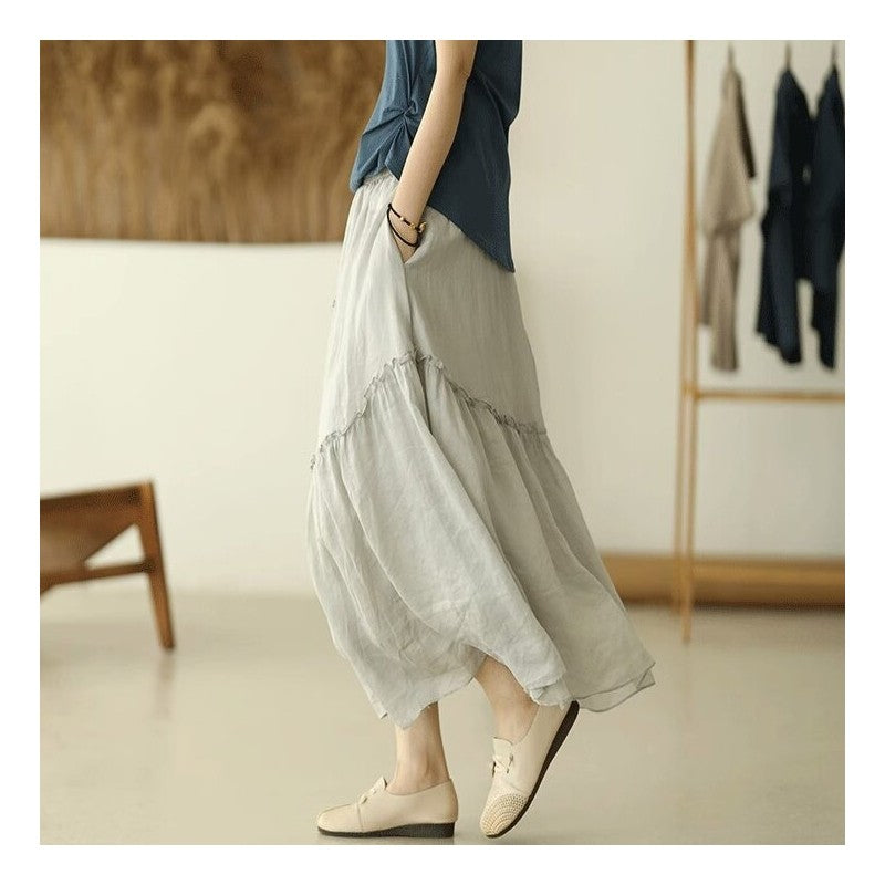 Double-Layer Elastic Waist Half Skirt in Solid Color