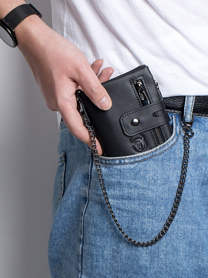 Retro Genuine Leather Bifold Wallet with Dual Zippers | Coin & Card Organizer
