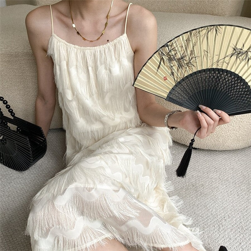 Tassel Feather Strap Dress with Flattering Silhouette