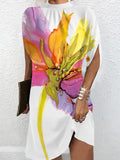 Loose Sleeveless Contrast Color Flower Print Stand Collar Mini Dresses