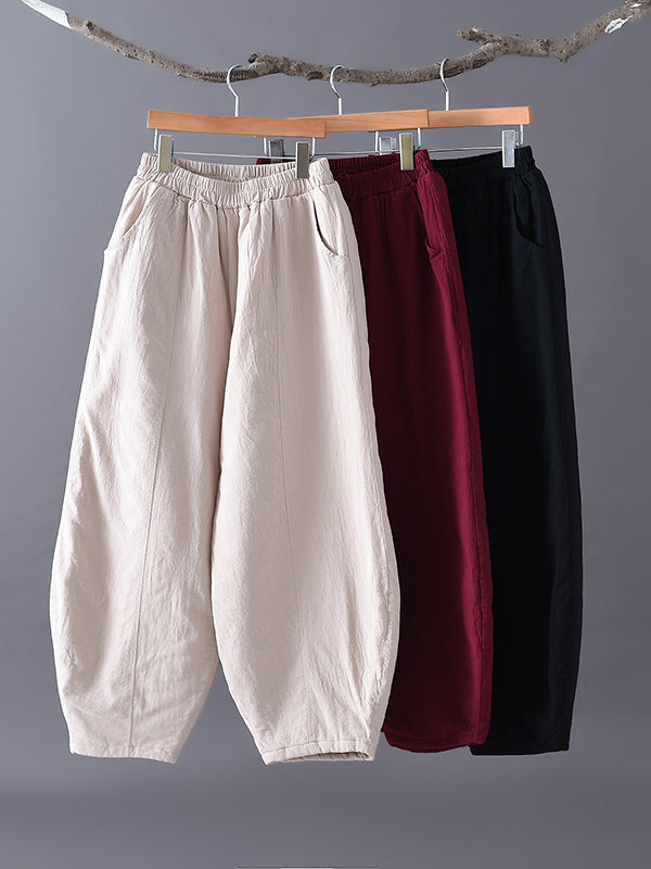 Casual Loose Keep Warm Elasticity Solid Color Casual Pants Bottoms