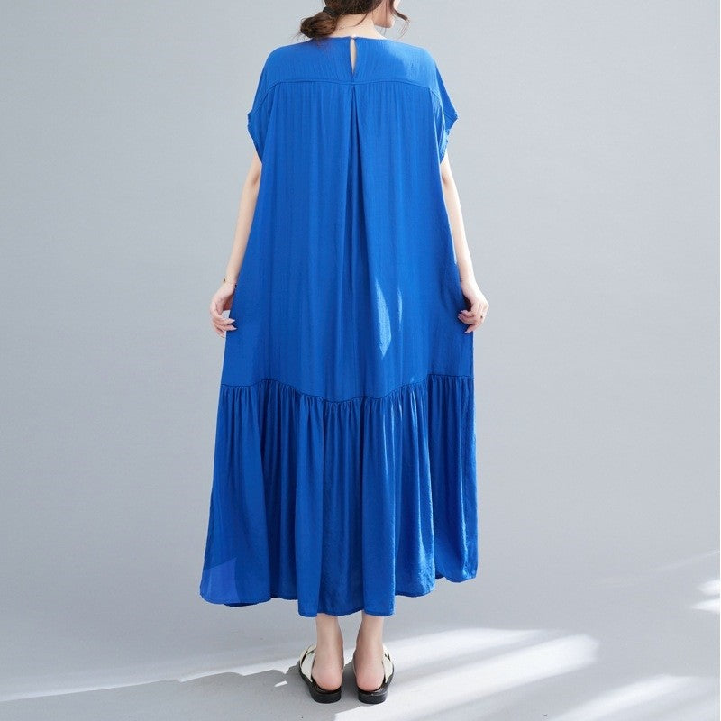 Loose Fit Solid Color Crewneck Short Sleeve Casual Maxi Dress