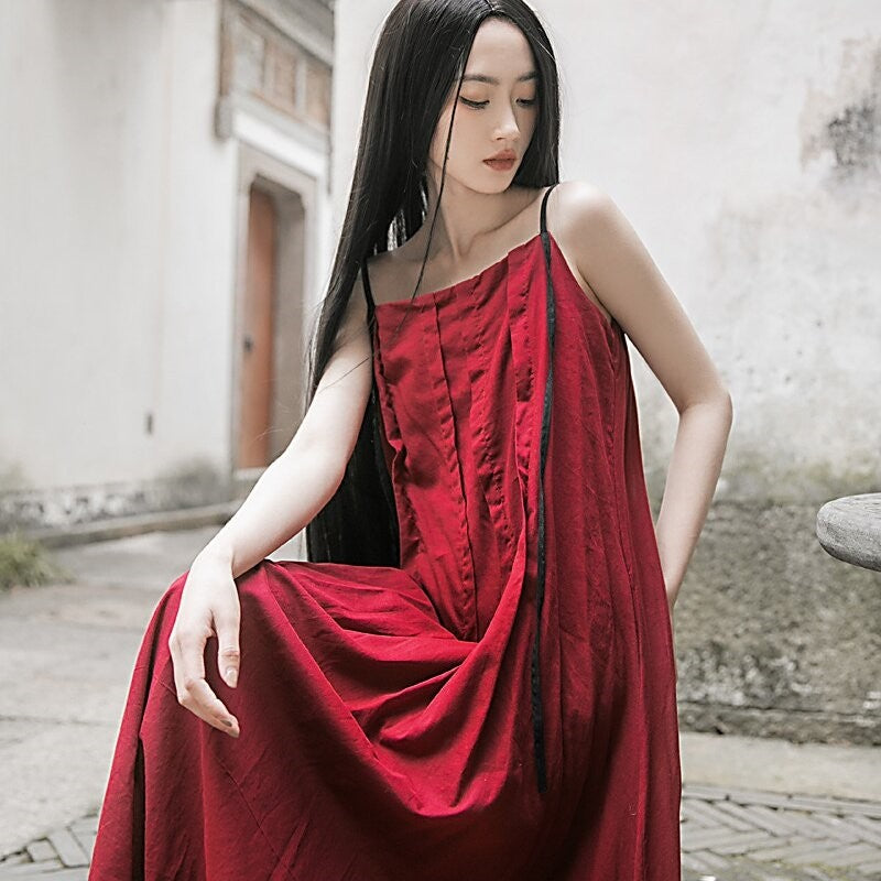 Flowy Solid Color Sling Dress