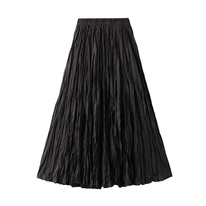 Sure! Here is an optimized title for your clothing product in English:

"Chic Solid Color Elastic Waist Pleated A-Line