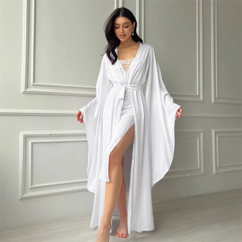 Lace Patchwork Nightdress and Robe Set with Adjustable Straps - Elegant Loungewear