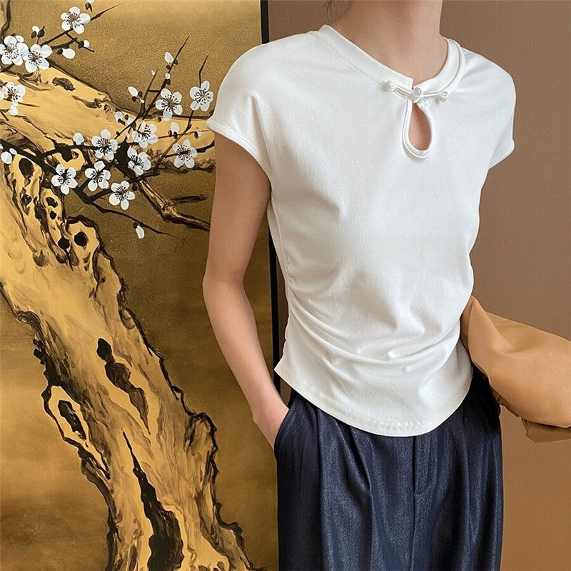 Round Hem Side Buckle T-Shirt