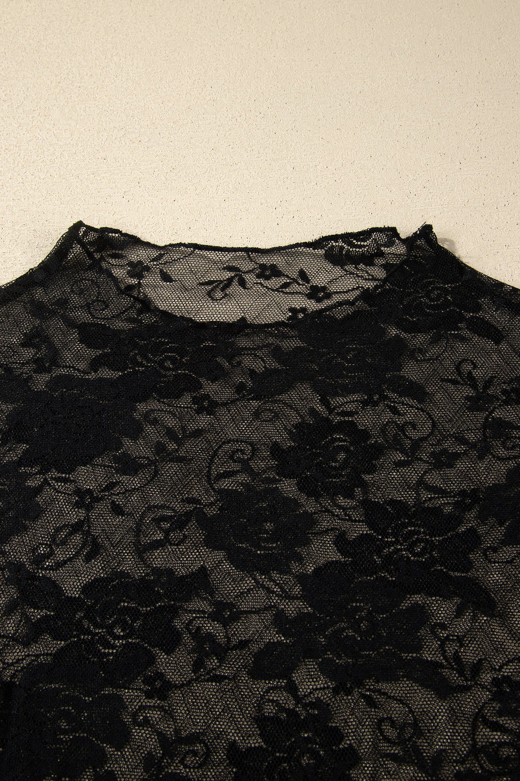 Black Plus Size Floral Mesh Long Sleeve Top