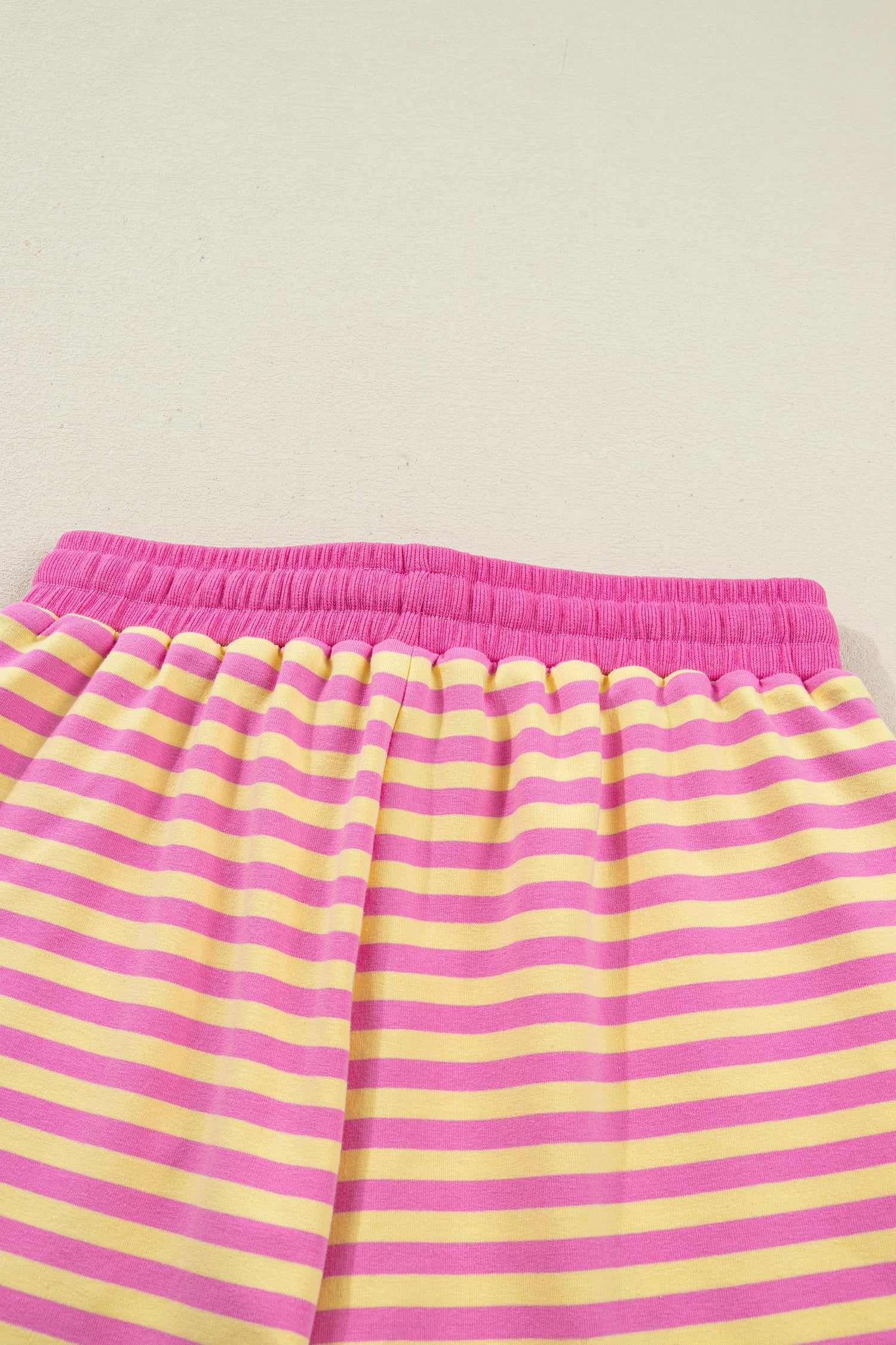 Rose Stripe Drop Shoulder Boxy Casual Terry Short Set