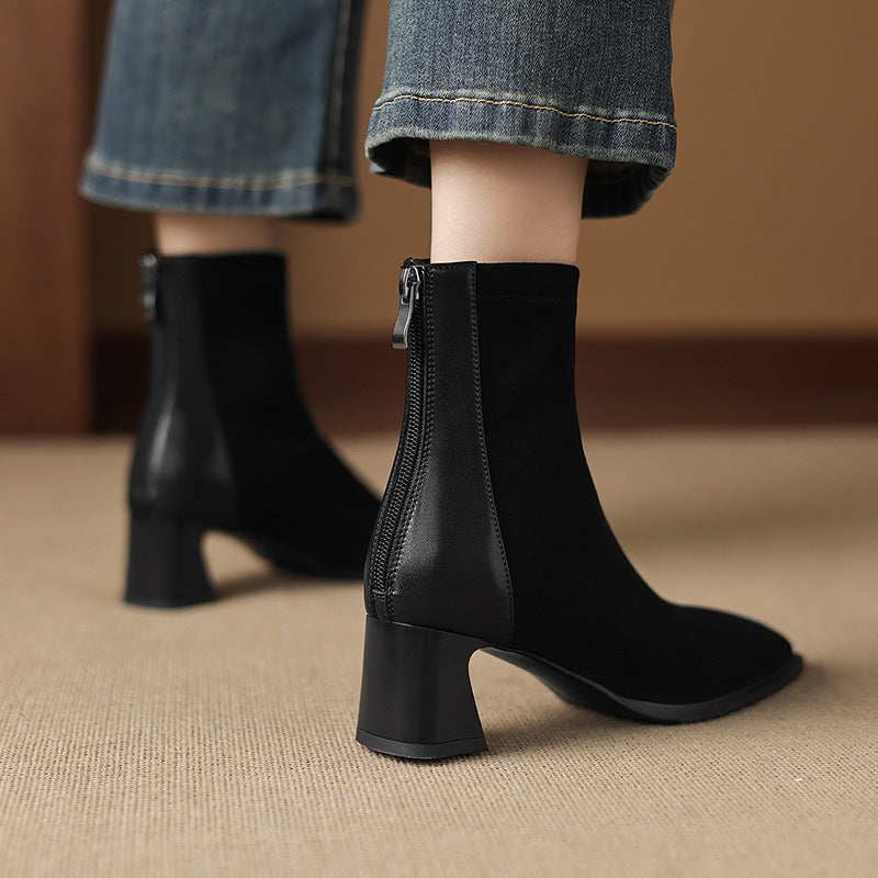 Women's Vintage Genuine Leather Patchwork Mid-Heel Ankle Boots | Round Toe Low Shaft
