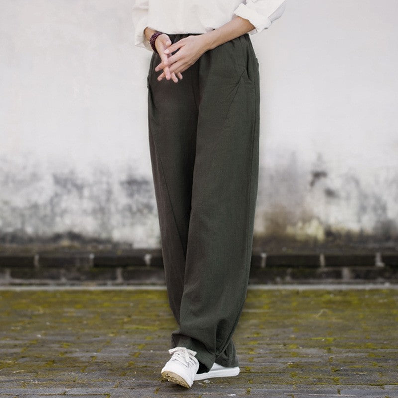 Fleece-Lined Solid Color Casual Lantern Pants