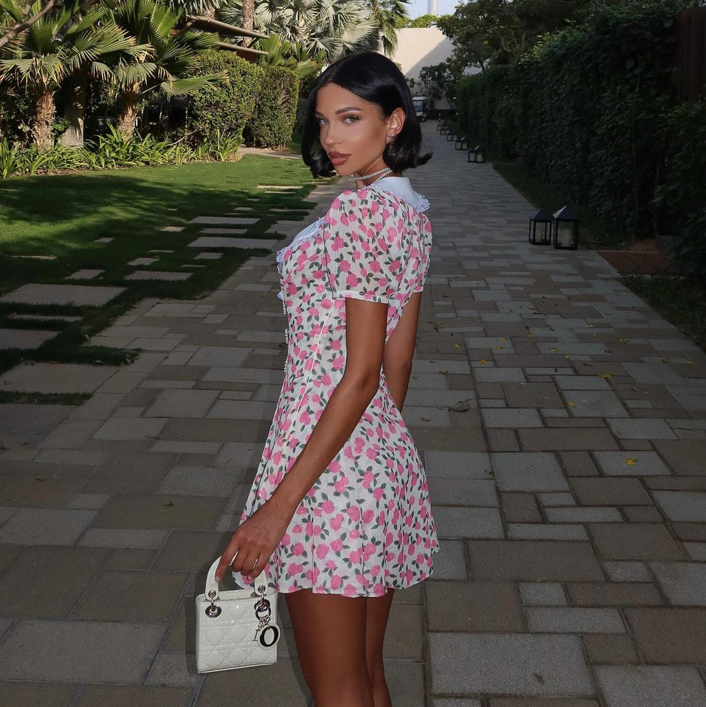 Fiorella Pink Polka Dot Vintage Mini Dress