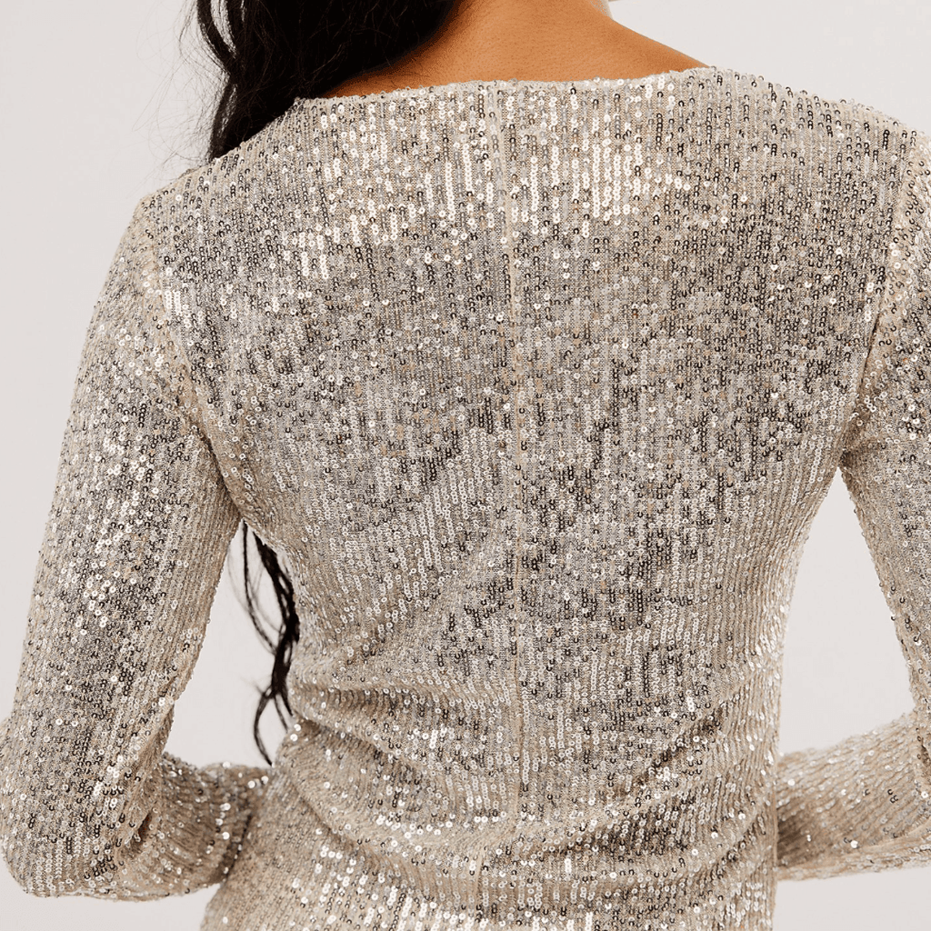 Flashback Silver Sequined Long-Sleeve Crop Top