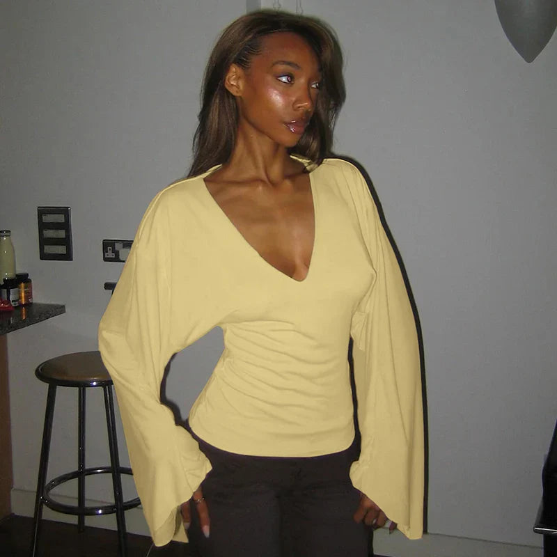 Flirty Season Long Sleeve V-neck Top