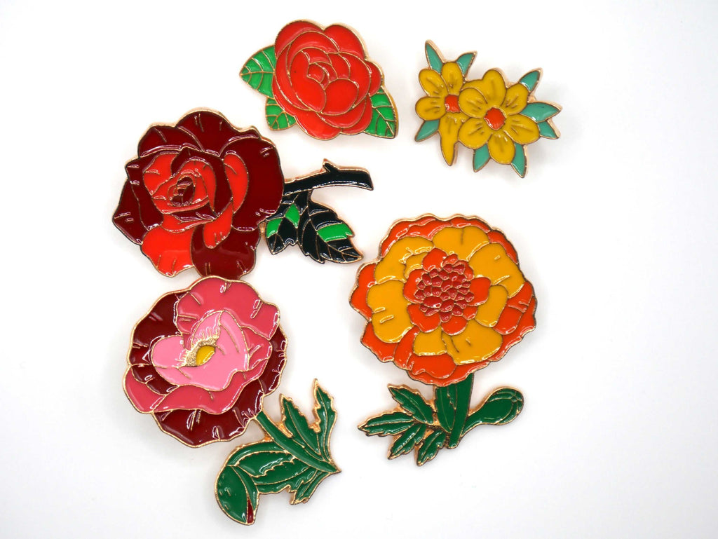 Flower Metal Enamel Pins (Set of 3)