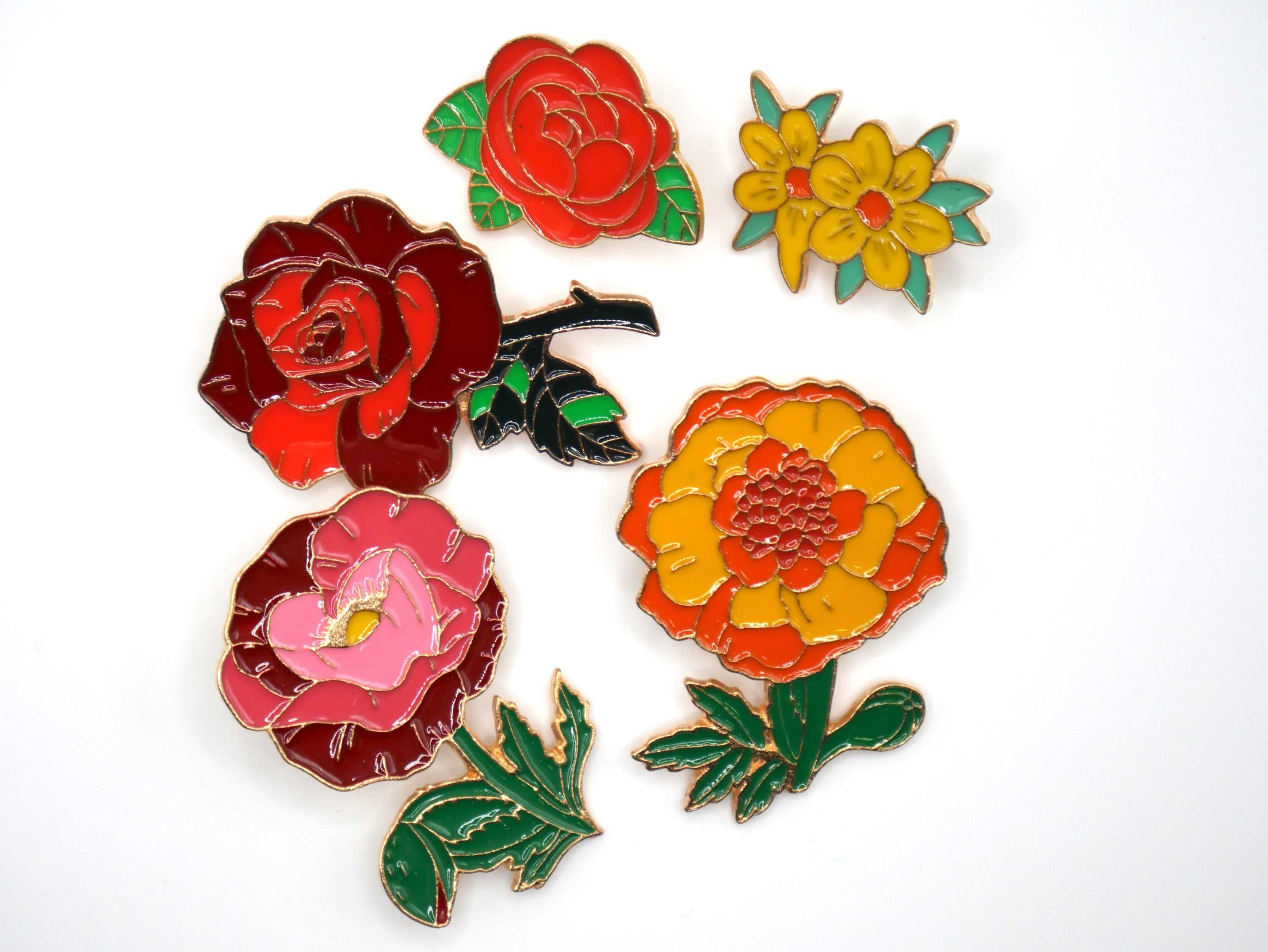 Flower Metal Enamel Pins (Set of 3)