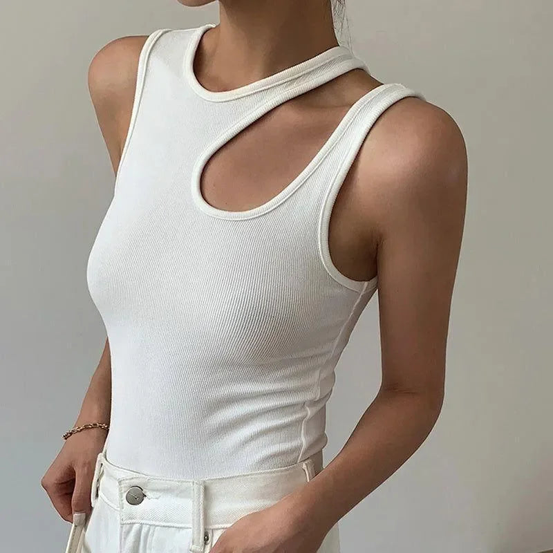 Forbidden White Asymmetric Cut-Out Top