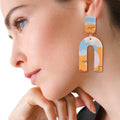 U Drop Earrings Orange Marbled Clay Stylish Statement Jewelry