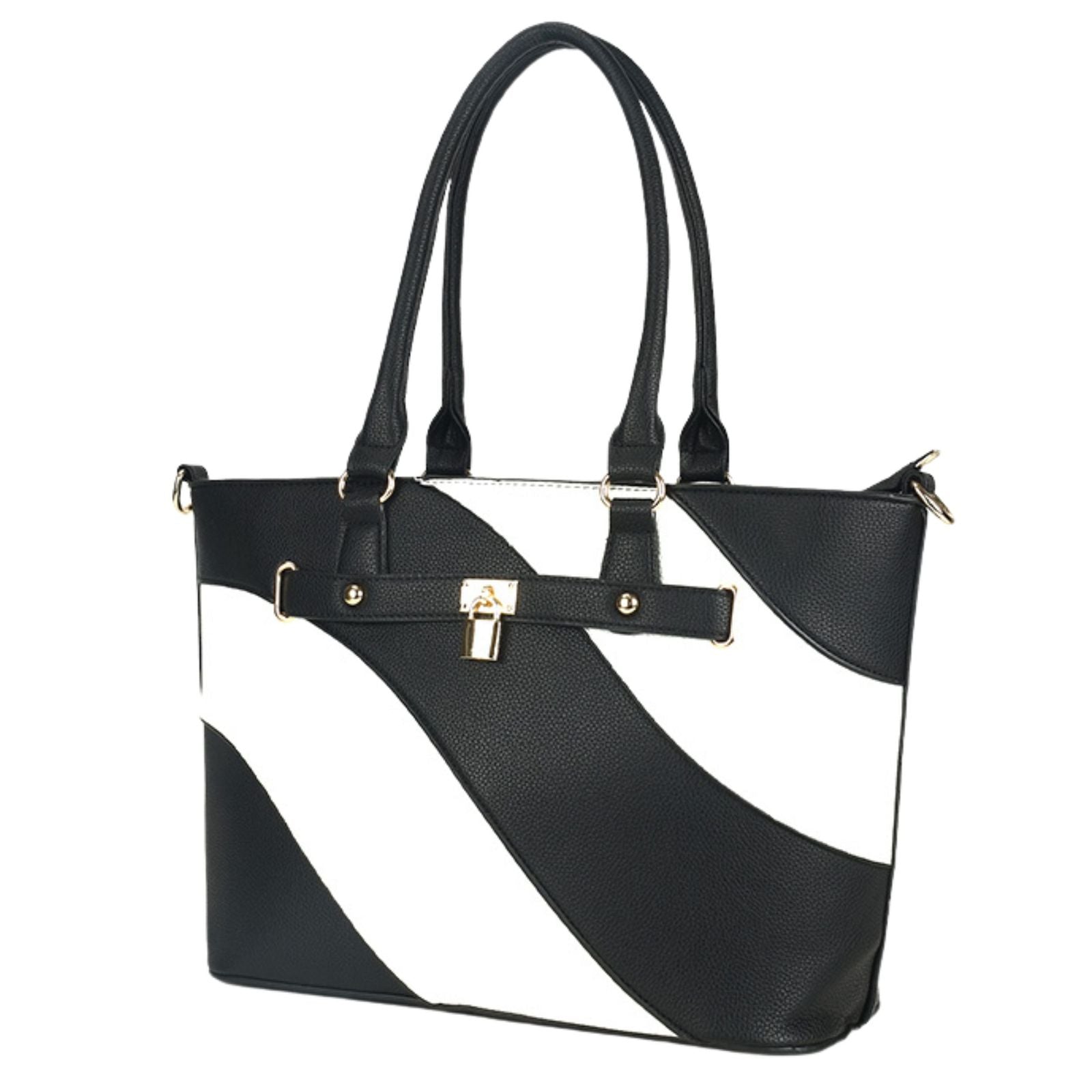 Fashion Handbag Black and White Stripe Tote for Women Stylish Chic Accessory