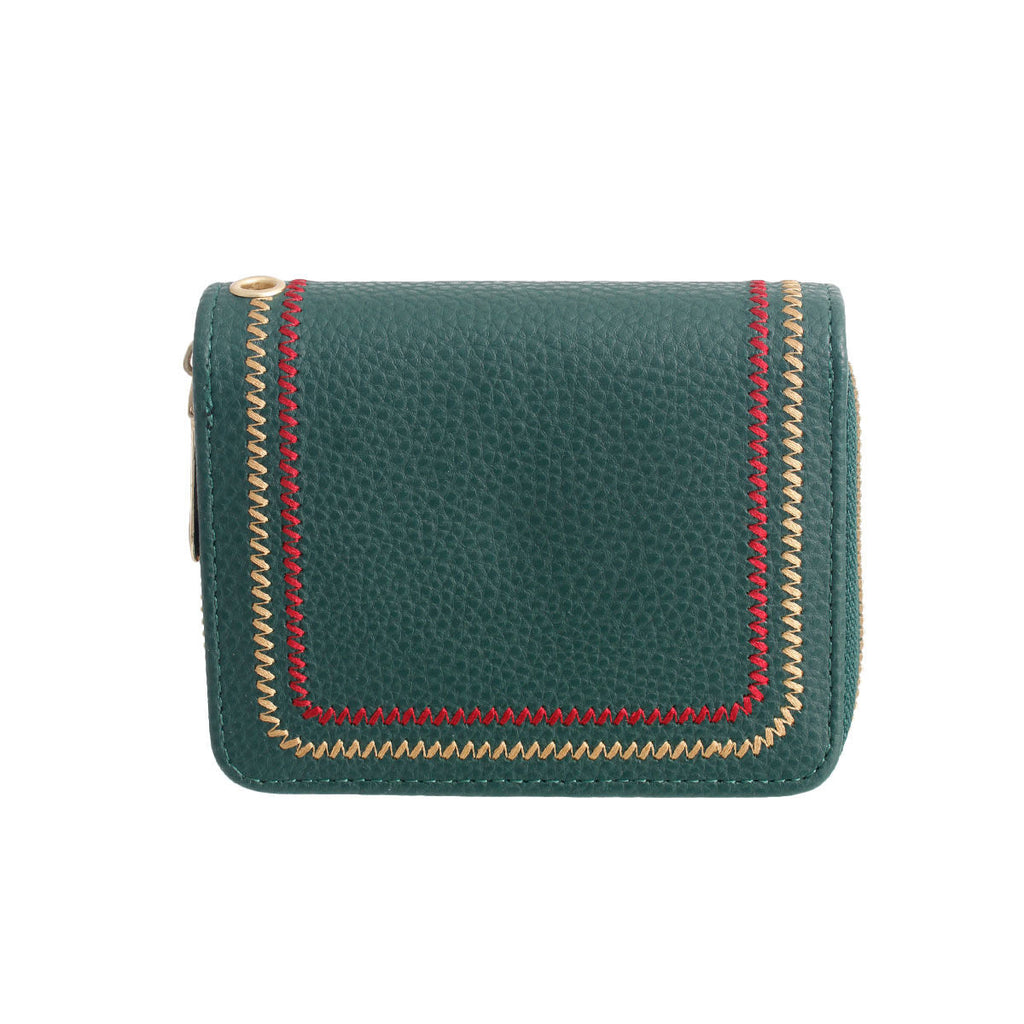 Bifold Wallet Green Stitched Stylish Casual Accessory