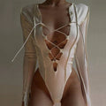 Girls Power White Ribbed Lace-Up Bodysuit