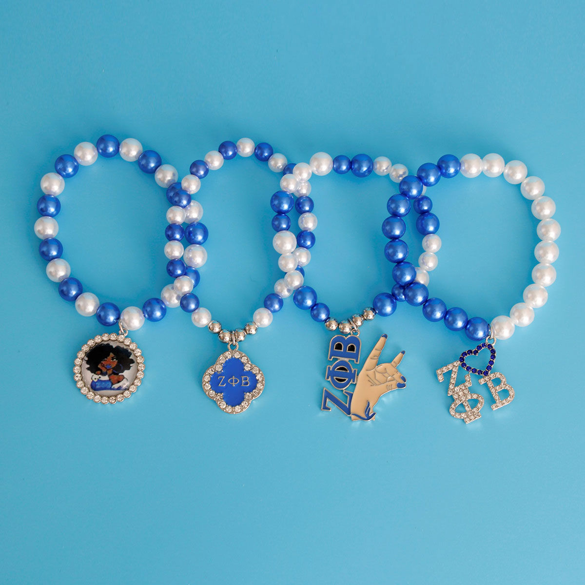 Pearl Bracelet Blue and White ΖΦΒ Stylish Jewelry Accessory