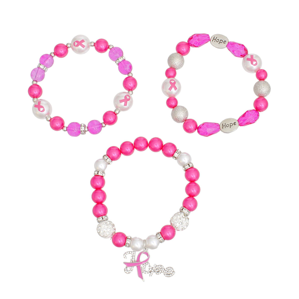 Women’s Pink Breast Cancer Hope Bracelets Set Stylish Jewelry Accessory