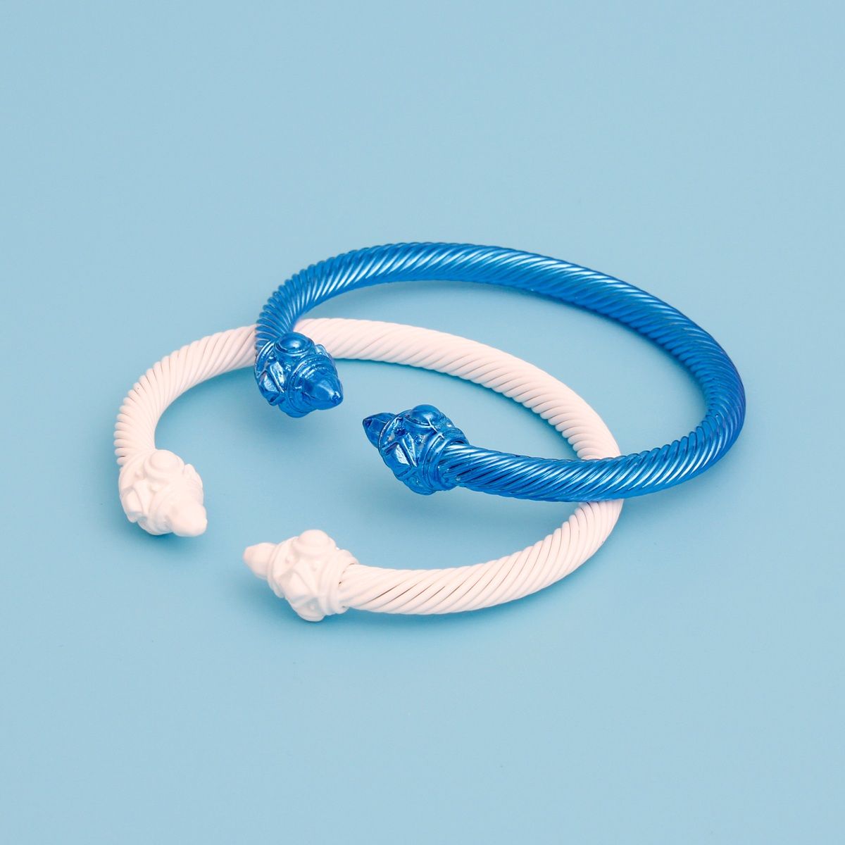 Pointed Cable Bangle Set Blue and White Sorority Stylish Jewelry