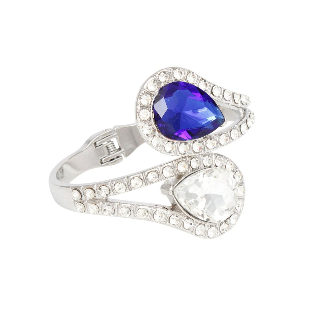 Crystal Cuff Bracelet Blue and Clear Teardrop Stylish Statement Jewelry