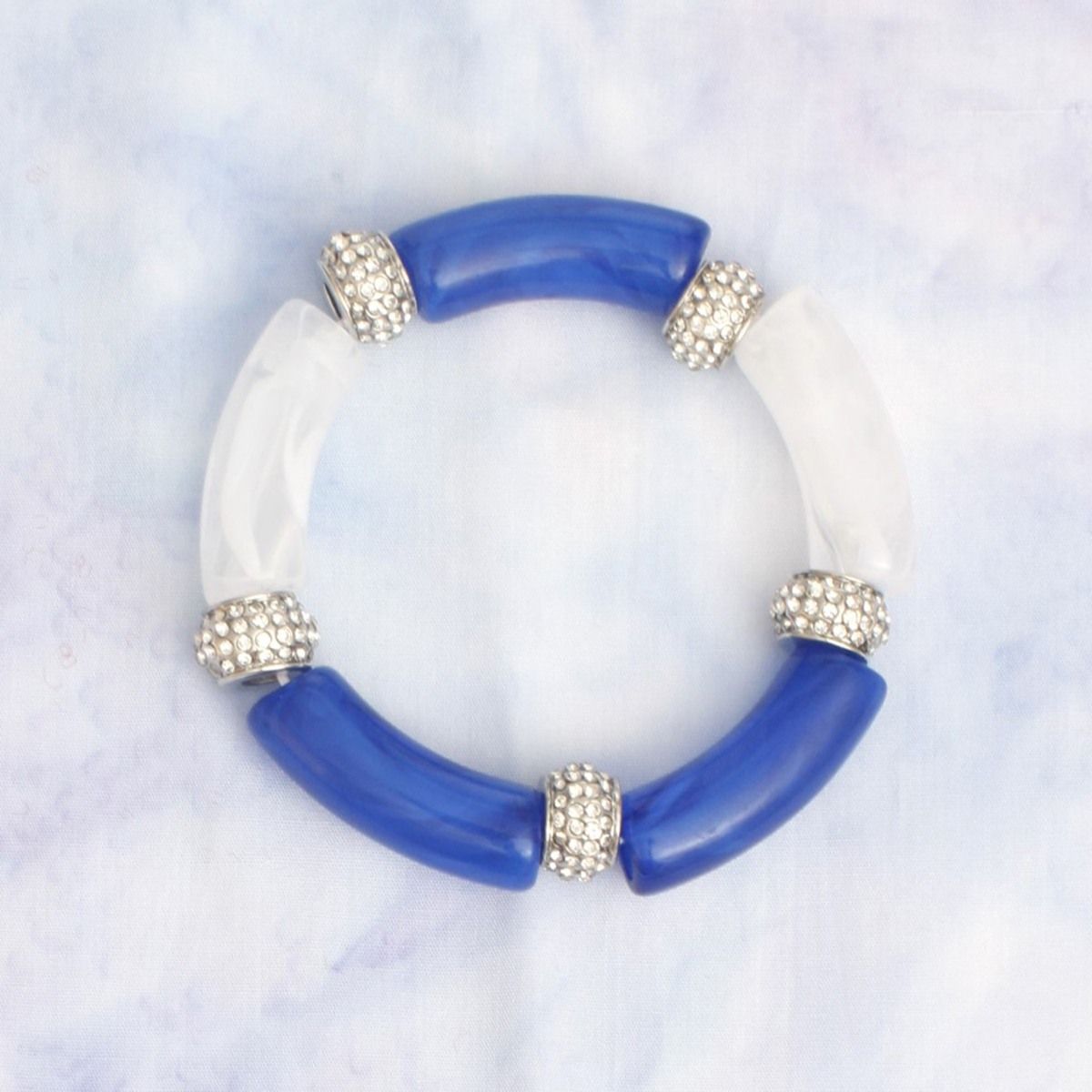 Bead Bracelet Blue White Tubular and Rondelle Stylish Jewelry Accessory