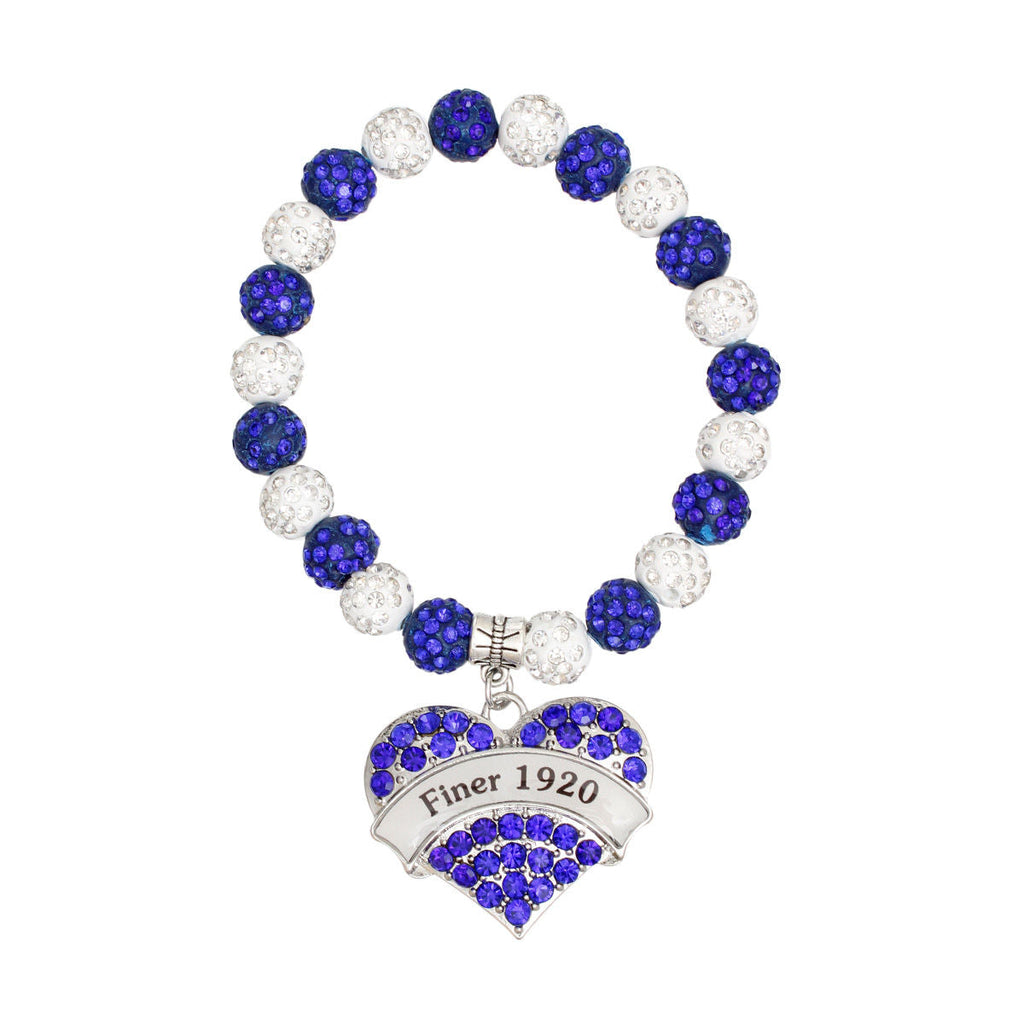 Charm Bracelet with Blue and White Bling Heart – Trendy Sorority Jewelry Accessory